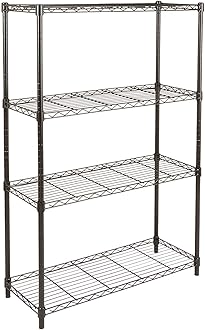 Amazon Basics 4-Shelf Storage Unit With Height Adjustable Shelves and Levelling Feet, 640 kg Max Weight, Black, 35.6 cm D x 91.4 cm W x 137.1 cm H
