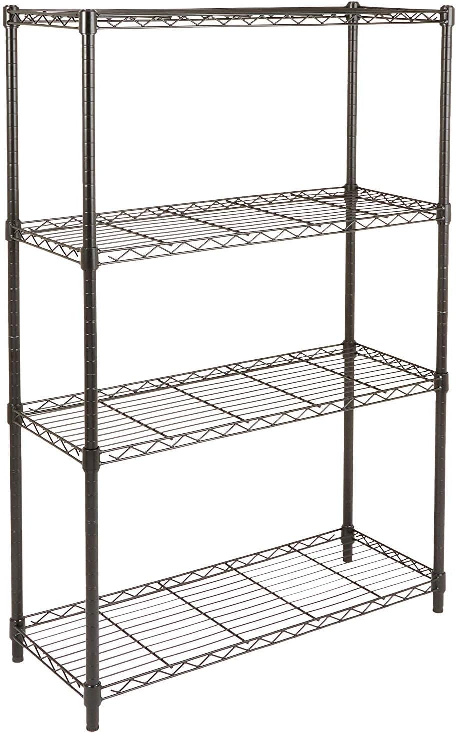 Amazon Basics 4-Shelf Storage Unit With Height Adjustable Shelves and Levelling Feet, 640 kg Max Weight, Black, 35.6 cm D x 91.4 cm W x 137.1 cm H