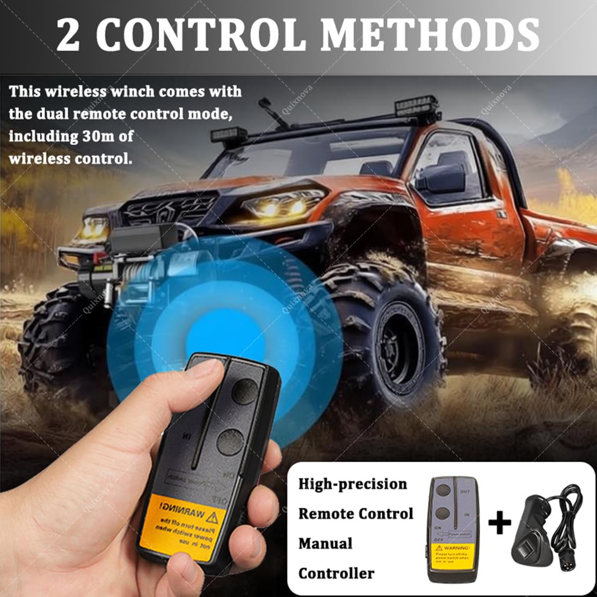 Elektrische Seilwinde 12V/24V für SUV, ATV, UTV und LKW (3000/3500/4000/4500/6000 lbs) mit Stahlseil, inklusive Funk-/Handfernbedienung und Seilrollenführung 3000LBS
