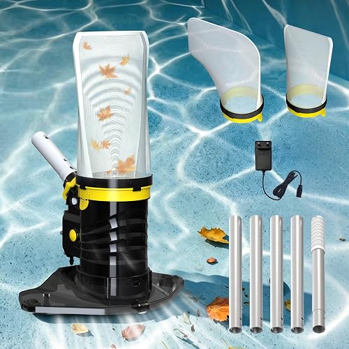 Cordless Pool Spa Vacuum Cleaner Rechargeable Handheld Pool Vacuum (Yellow) | with 60-Min Runtime Dual Filtration 3 Cleaning Heads Telescopic Pole for Sand Leaves Hot Tubs Above Ground & Small Pools