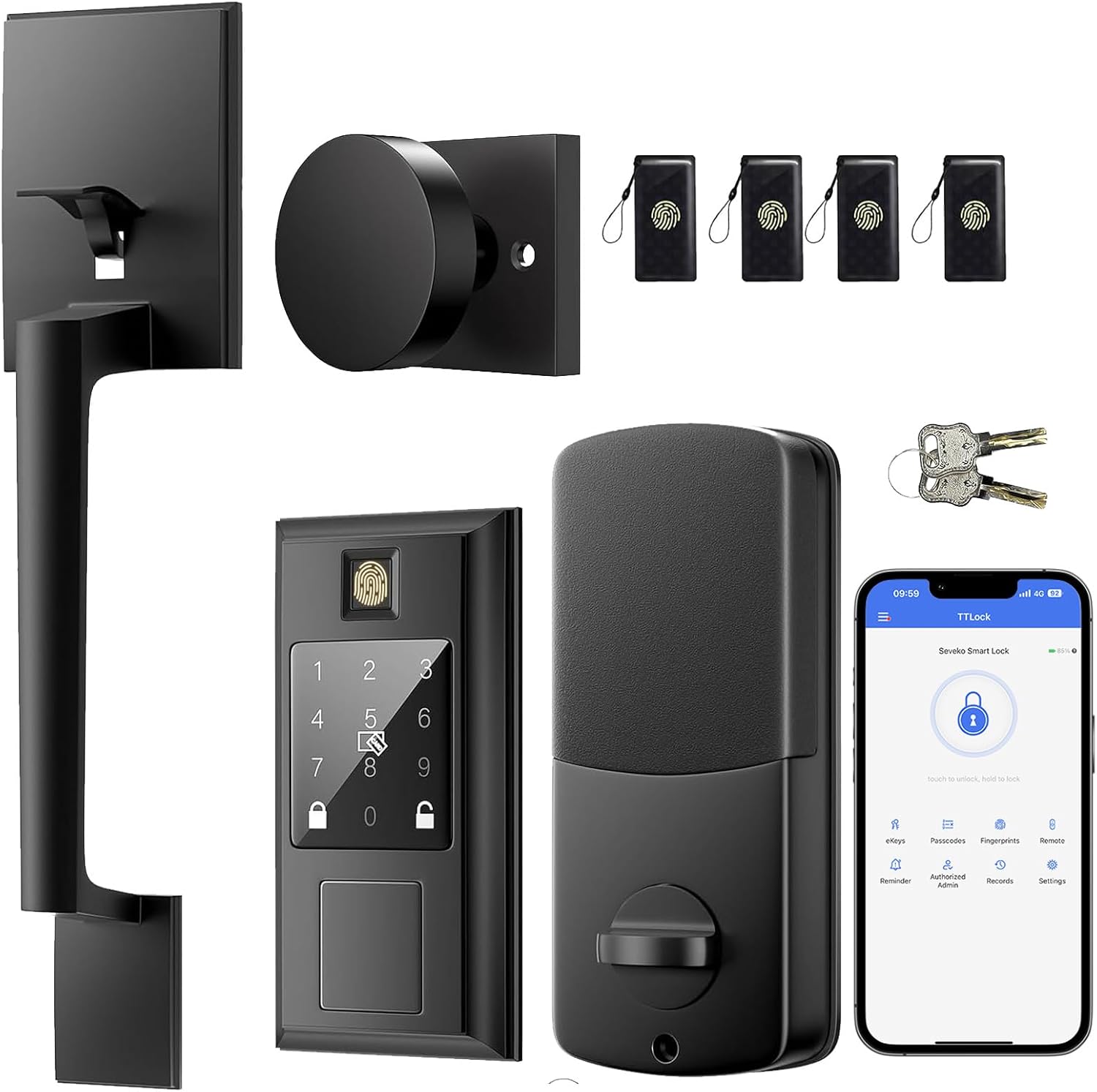 Fingerprint Smart Lock & Front Door knob Set, Keyless Entry Door Lock with Handle, Auto-Lock, Smart Front Door Lock Set, Bluetooth APP Control, Touchscreen Keypad, Easy Install,Matte Black