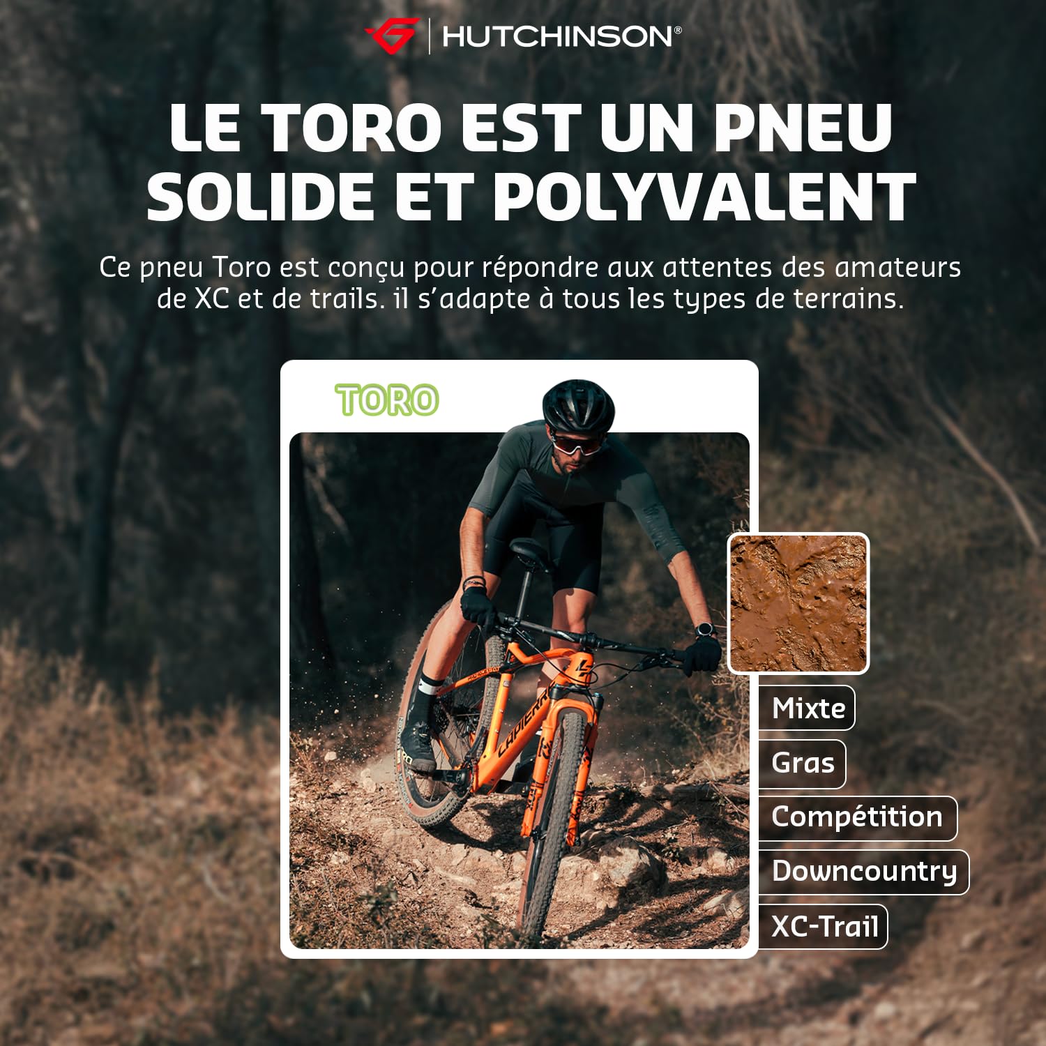 Hutchinson - Toro XC - Pneu VTT - Cycling - Idéal Terrains Humides Et Boueux - Tringles Souples - Noir - Tubeless Ready