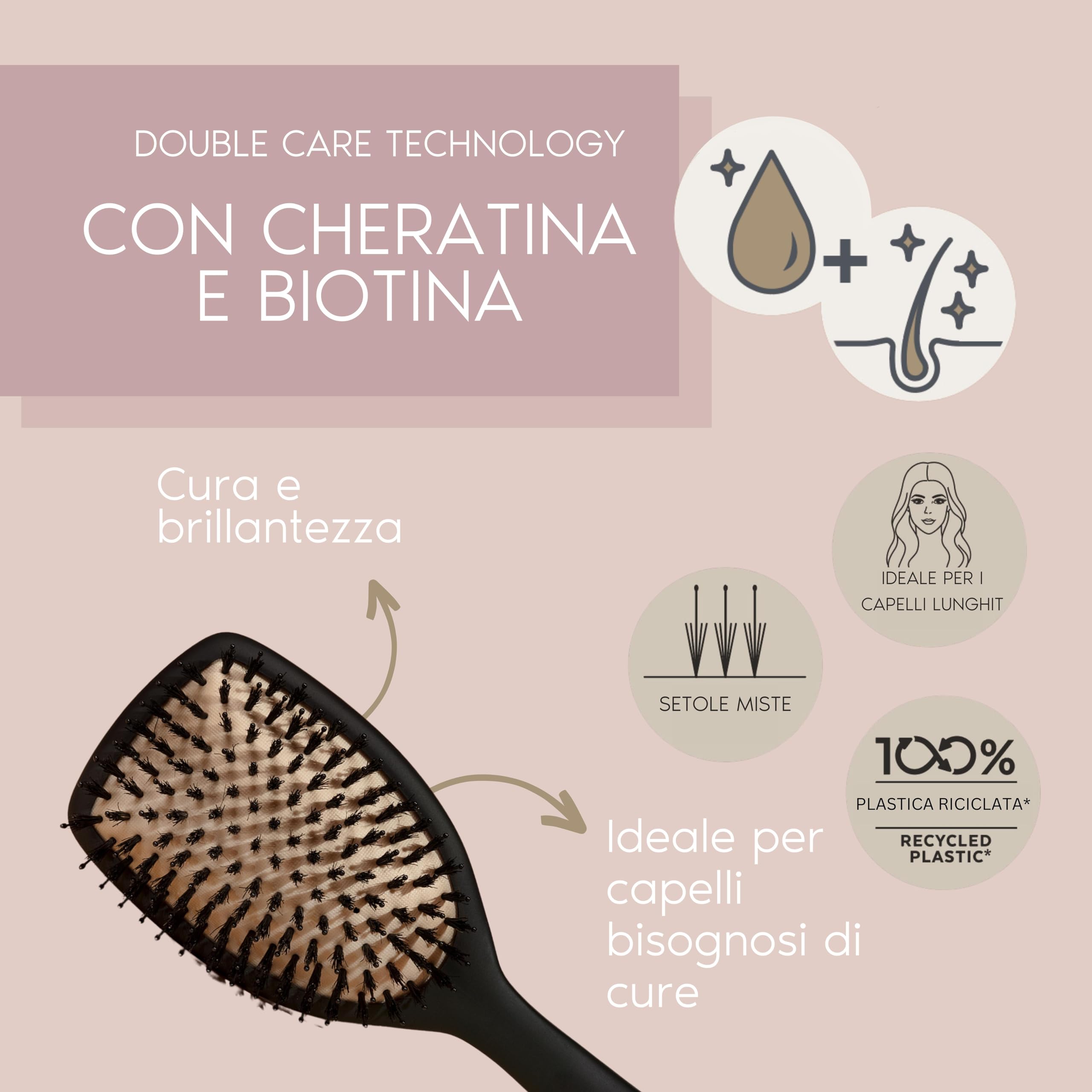 Parsa Beauty Spazzola Professionale al Keratina + Biotina (Spazzola a pale) – Spazzola per Lisciare e Cura dei Capelli – Spazzola per Capelli Ricci – Spazzola per Capelli Lunghi
