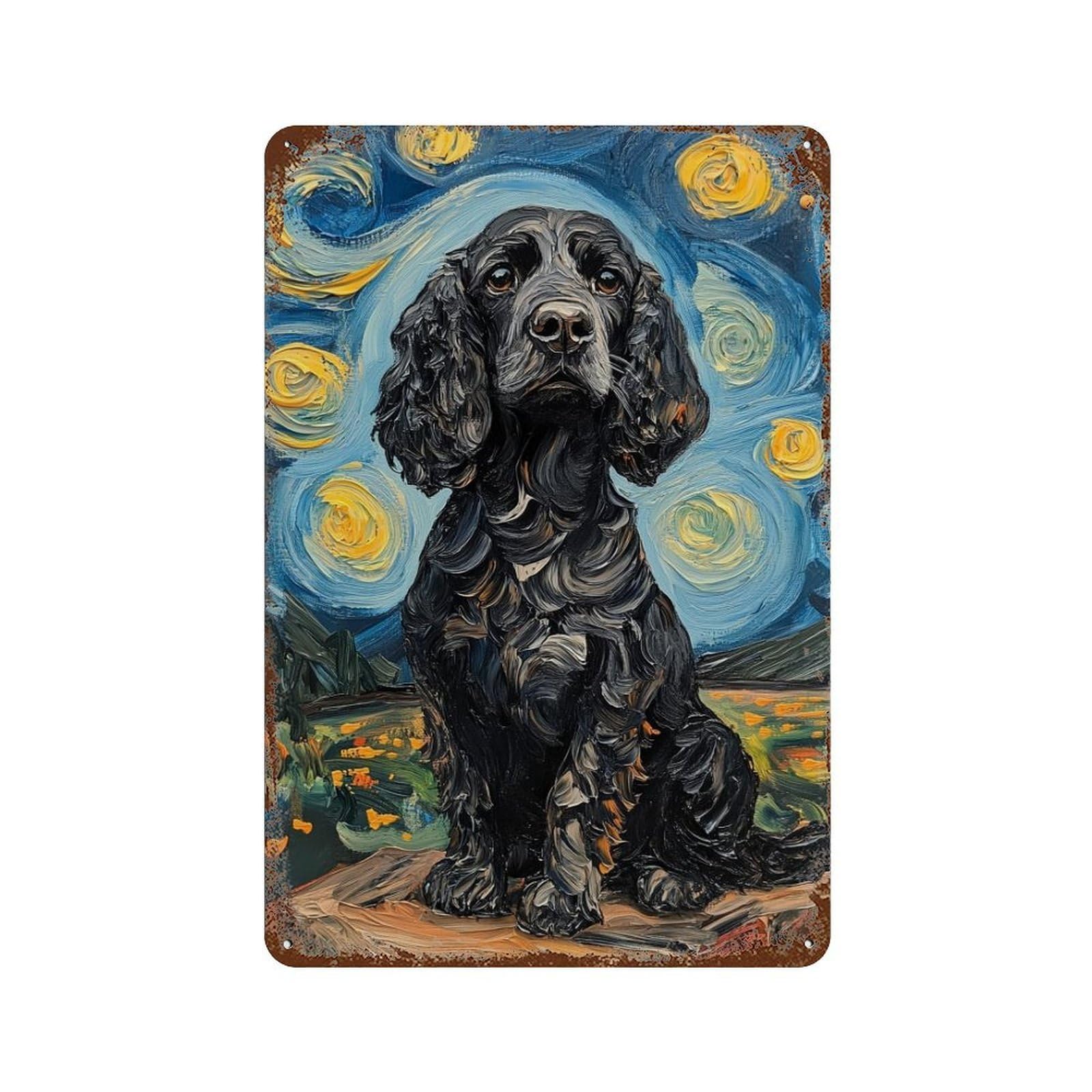 Garage Style Starry Night Cocker Spaniel Art Print-4 Rustic Tin Plaque 11.8"x7.9", Vintage Wall Decor for Bar And Workshop