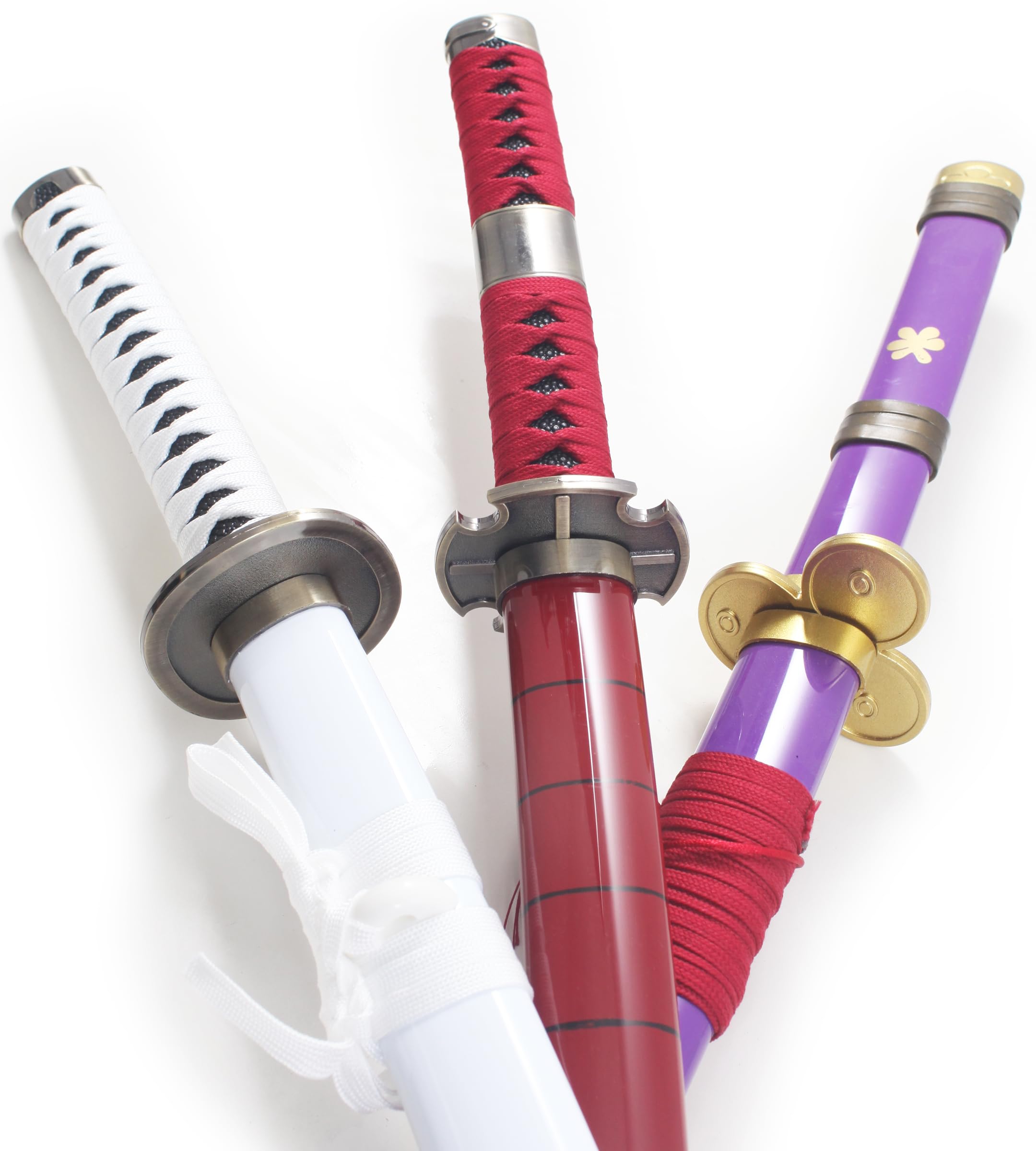 Pack 3 Katanas One Piece en Bois - Lame Zoro Sabre Epee Enma Wado Kitetsu - Cosplay Camping + Présentoir