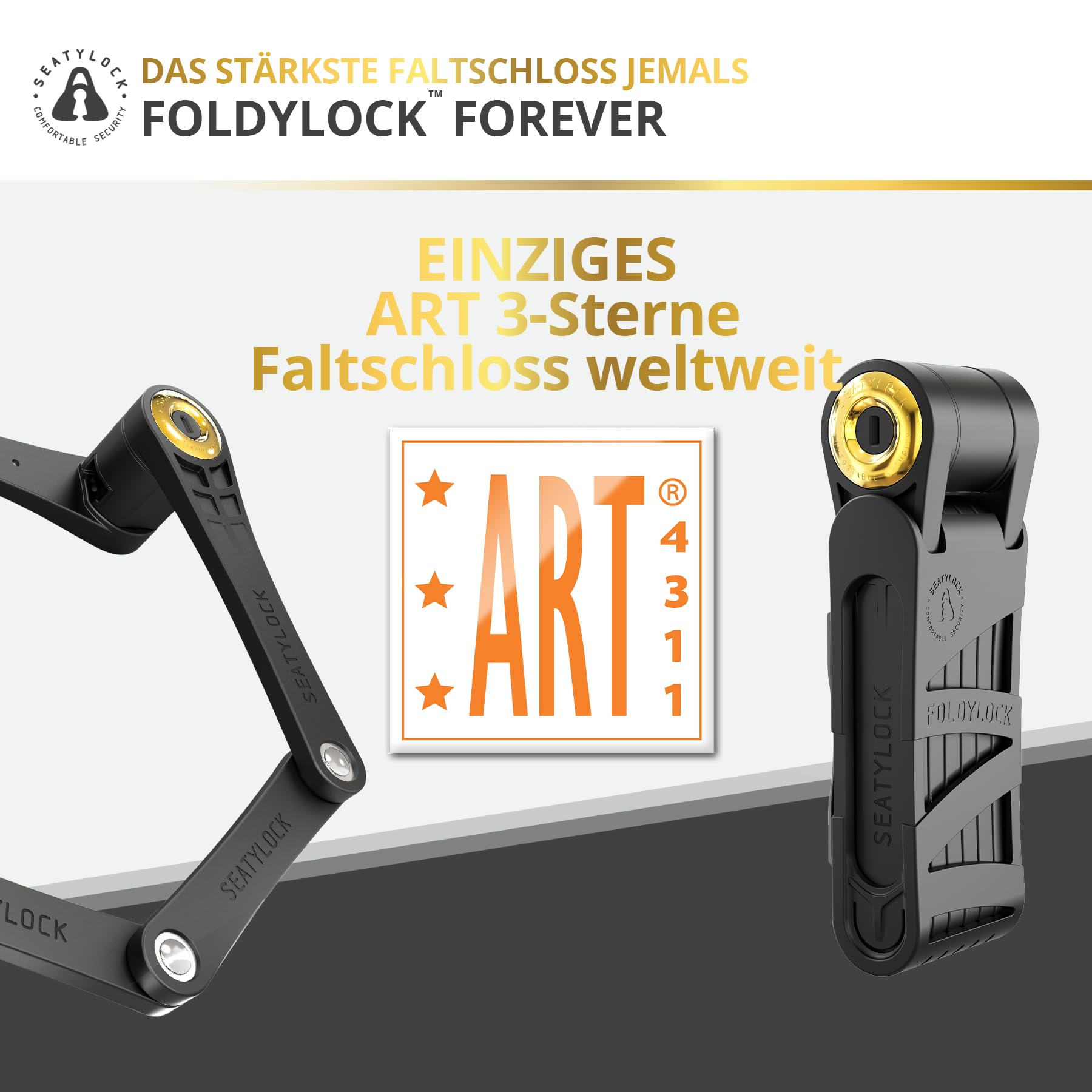 FoldyLock Forever Fahrradschloss mit Schlüssel – Patentiertes Faltschloss mit Halterung - Testsieger Sold Secure Gold Fahrrad Zubehör - Hohe Sicherheit für City Bikes und eBike – 90 cm