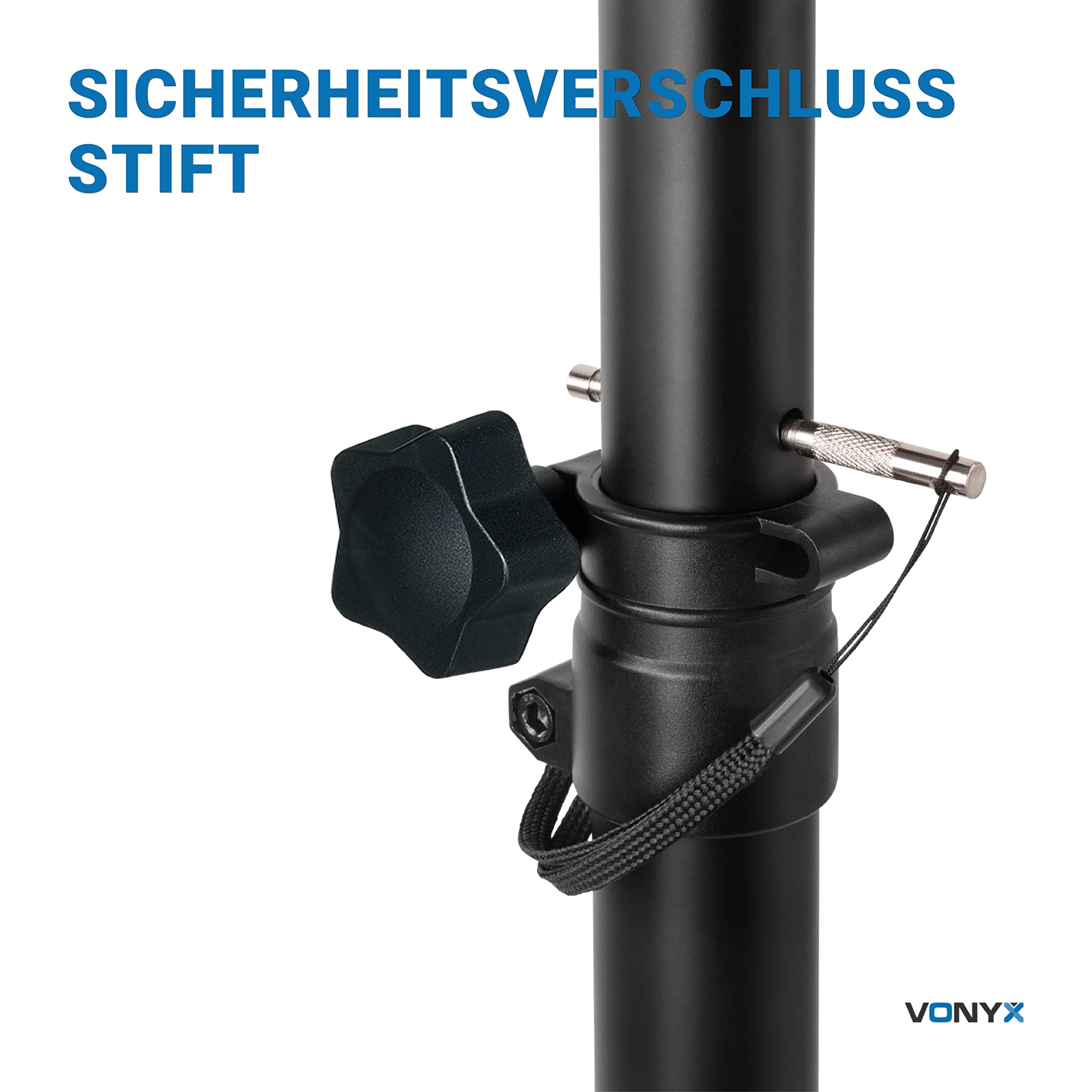 Vonyx LS02K Boxenstativ, Boxenständer, Lautsprecher Stativ, 67-115 CM, bis 20 kg, 35MM mit Sicherheitsstift, Lautsprecherständer höhenverstellbar, Boxen Stativ Speaker Stand - Schwarz