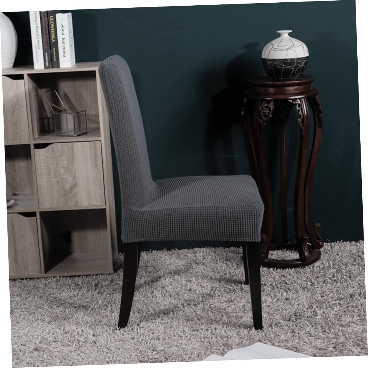 GARVALON 4pcs Stretchy Elastic Dining Chair Removable Washable Protector for Home Office Grey Fits Standard Chairs Easy to Clean Spandex Material