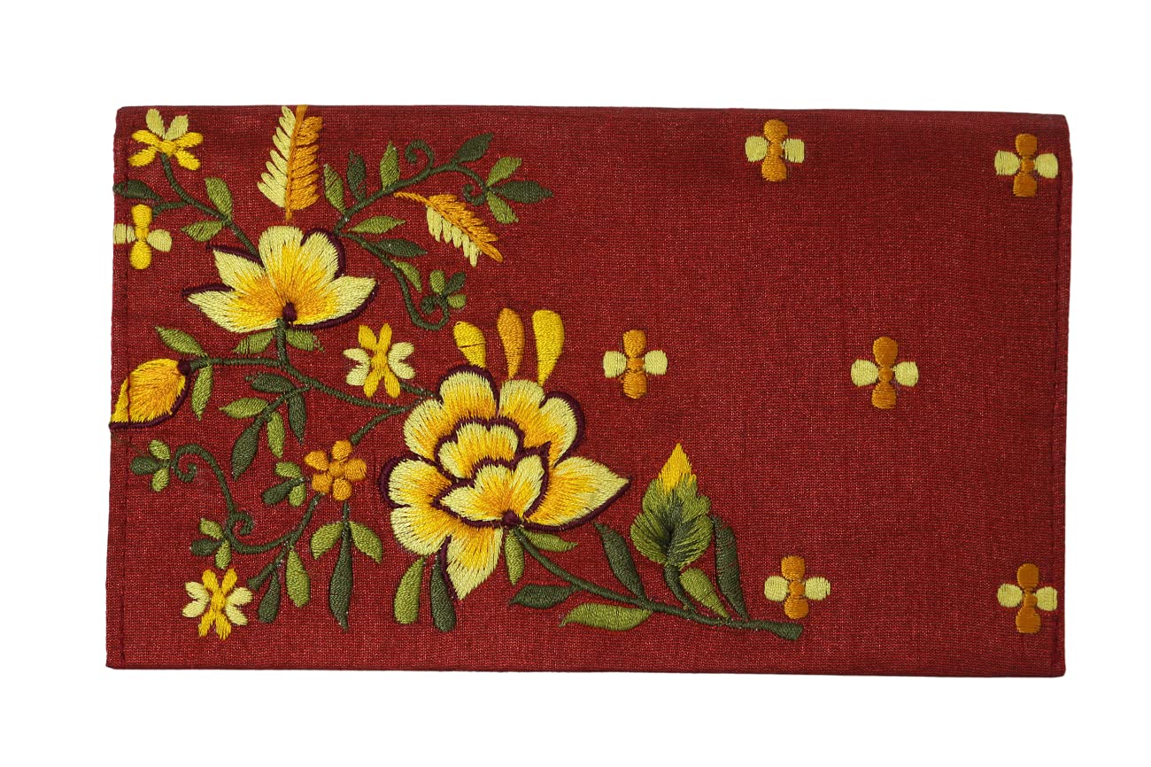 Lavanya Fashions Raw Silk Embroidered Designer Envelope Flap for Girls and Women (Red with yellow flowers)-picture-50