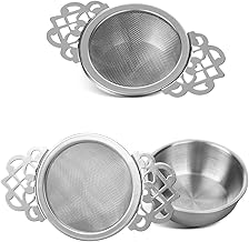 VEIREN 2 Pack Stainless Steel Tea Strainers Double Handles Tea Interval Diffuser with Drip Bowl Reusable Fine Mesh Tea Filters for Loose Leaf Coffee Herbal Spice Home Kitchen Tea Infuser, Silver