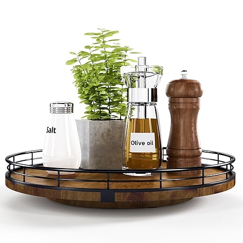 Farmhouse Oak 12" Lazy Susan Turntable Organizer for Cabinet, Round