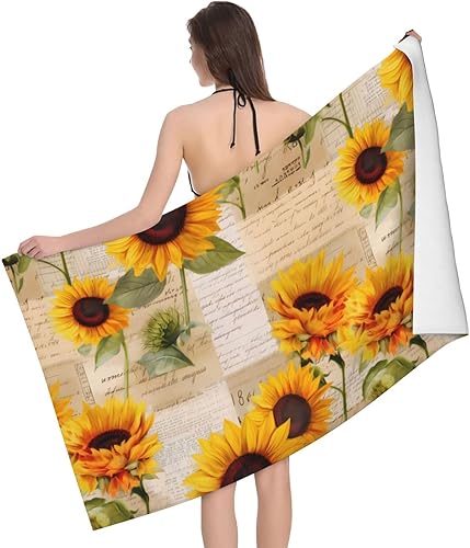 Miniatura 2 de Fiephvsa Toalla de playa suave con diseño de girasoles y postales, toalla de ducha grande de 32 x 52 pulgadas, toalla de baño absorbente para