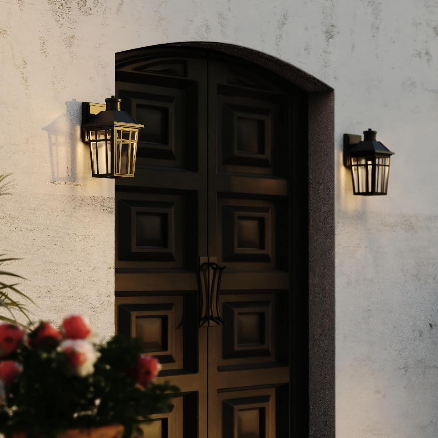 VAXCEL Garfield Park 12 in. H 1-Light Textured Black Outdoor Wall Sconce Made of Rust-Resistant Aluminum, Clear Seeded Glass Shade, LED Compatible, Use for Exterior Porch Patio Front Door or Garage