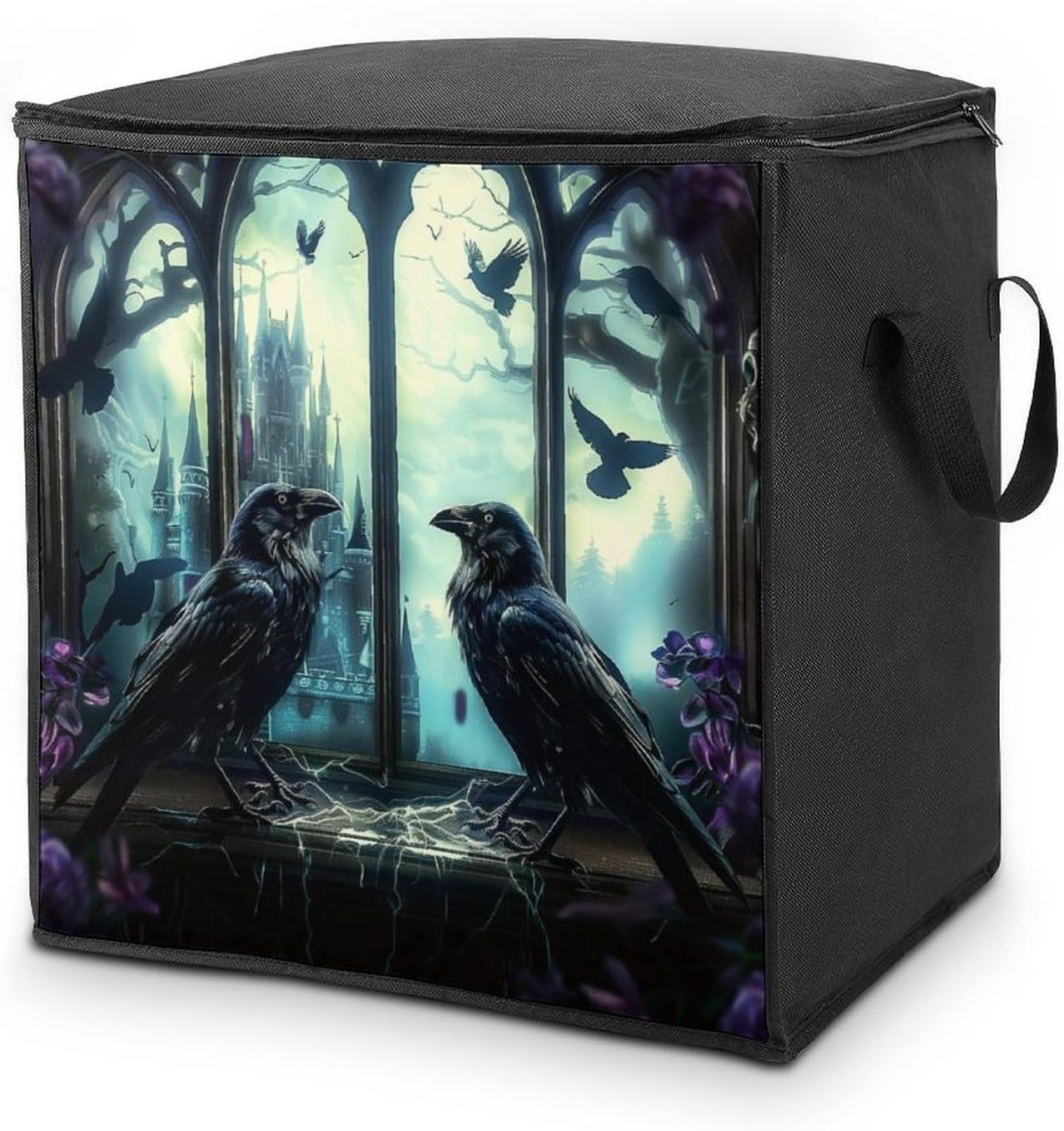 Gothic Dark Raven Crow Skull Rose Storage Bag