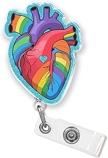 LGBT Heart Retractable Badge Reel with Alligator Clip 2 Inches LGBTQ, Transgender Flag, Rainbow Pride, Trans Rights Acrylic Material ID Name Badge Holder Reels Accessories for Nurse Office Workers