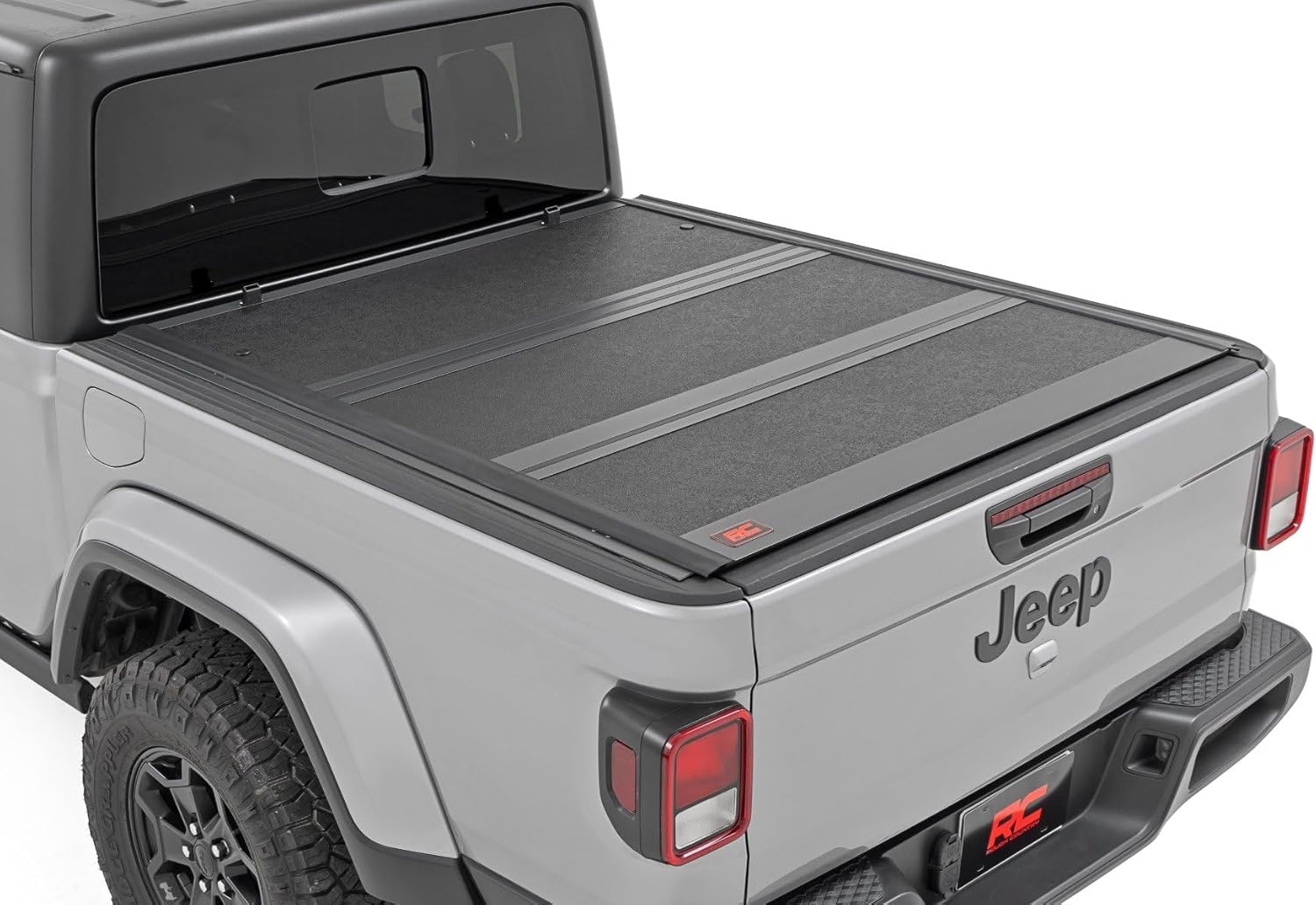 Rough Country Hard Tri-Fold Truck Bed Cover, Flip Up Truck Tonneau Covers for Jeep Gladiator JT (2020-2024) - 5ft Jeep Gladiator Bed Cover, Tonneau Cover - 49620500