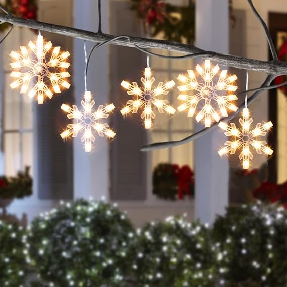 8.5 FT Snowflake Lights with 6 Drops, 100 Counts Clear Blubs Christmas String Lights, Plug in & Connectable Icicle Fairy Curtain Light Set for Xmas Home Indoor Outdoor Party Wedding Decorations