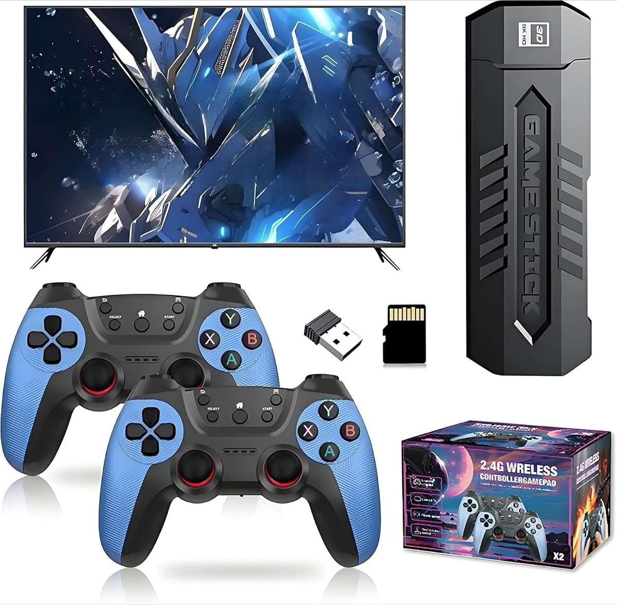 X2 Retro Game Stick, 4K Plug & Play Video Game Console for TV, 64G/128G Storage, 2.4G Wireless Rechargeable Controllers (X2 128G Charging)