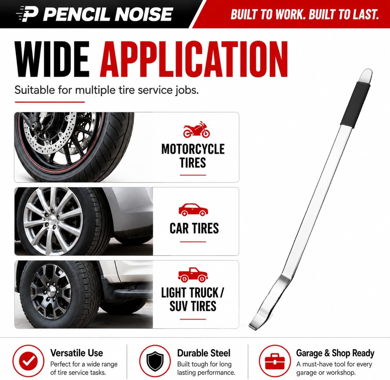 Tire Spoons, Tire Iron Lever Pry Bar with Rubber Handle, 20 inch Tire Lever Changing Tool, Tire Remover Repair Tool for Car, Truck and Motorcycle