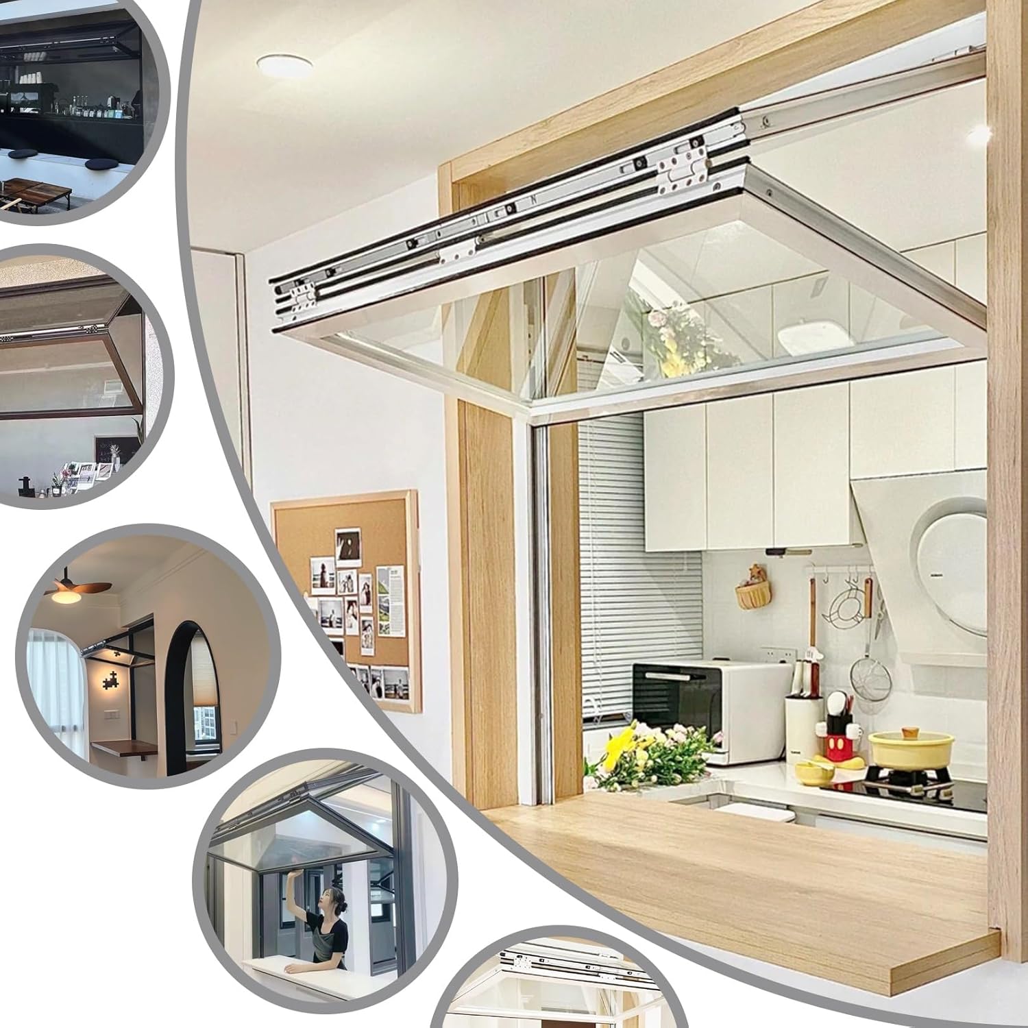 Foldable Sliding Serving Window,Double Hung Window Concession Windows for Flower Coffee Shop,Aluminum Alloy Frame(Black,WxH 22x42in)