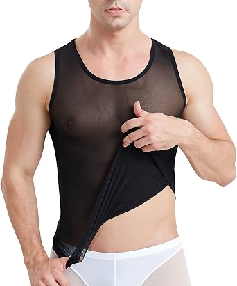 ABAFIP Mens Mesh Sheer Rave Tank Tops Summer Undershirt Semi See Thru Fitted Gym Workout Muscle Vest