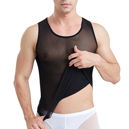 ABAFIP Men's Mesh Sheer Rave Tank Tops Summer Undershirt Semi See Thru Fitted Gym Workout Muscle Vest