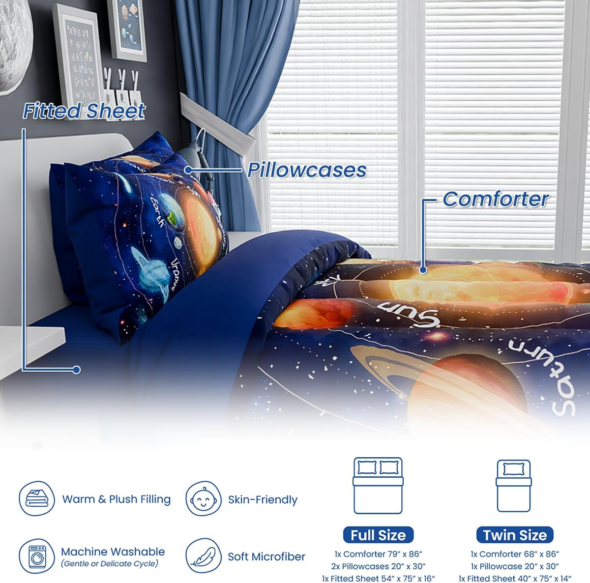 SANDJEST Solar System Comforter Set Twin, Ultra Soft Microfiber Bedding Sets with 3-Pieces, Comforters Bed Sets for Kids Children Boy Bedroom Decor - Image 6