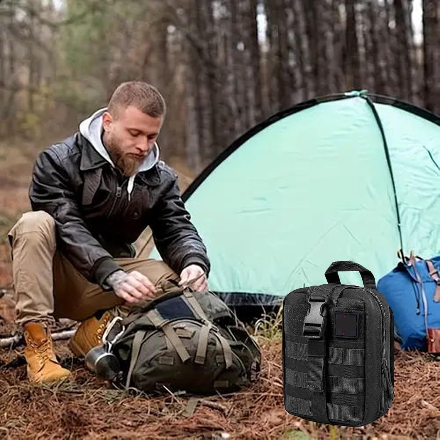 Tactical Emergency First Aid Kit: MOLLE Admin Pouch IFAK with Vented Chest Seal,6" Israeli Bandage, Splint, Thermal Blanket & Gloves - Camp Travel Car Medic Kit