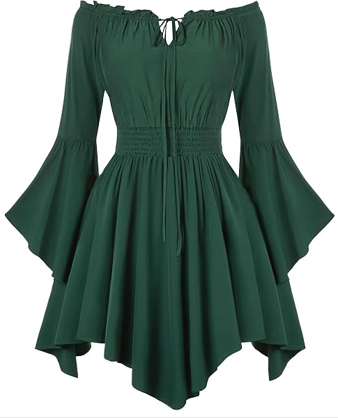 LUYANA Robe De Costume Pirate Pour Femme, Style Médiéval Débardeur Renaissance Steampunk, Costume Pour Halloween, Carnaval, Cosplay, vert, L