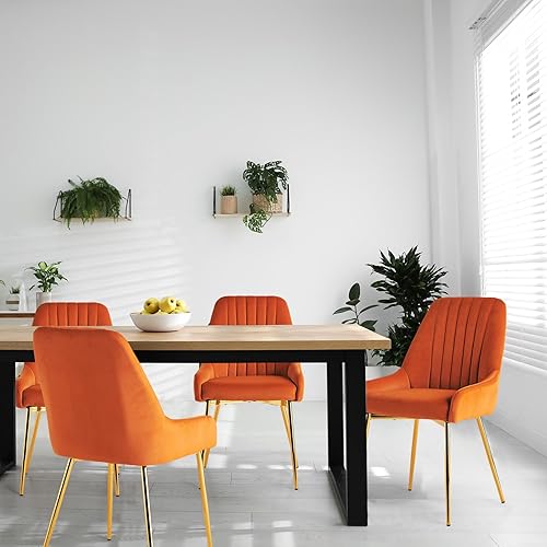 Miniatura 9 de ANOUR Juego de 2 sillas de comedor, modernas sillas de terciopelo para sala de estar, sillas de cocina con patas de metal dorado, silla tapizada sin