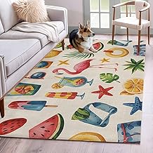 Area Rug for Living Room Watermelon Flamingo Kiwi Starfish Sunglasses Soft Non Slip Indoor Carpet Washable Rugs, Vintage Linen Large Rectangle Throw Rug for Bedroom Dining Room Nursery Dorm 3x5ft