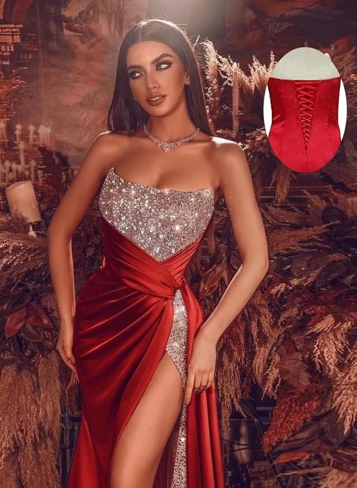 Amazon.com: Women's Glitter Sequin Baby Blue Prom Dress with Slit Sparkly  Satin Mermaid Formal Ball Gown with Train 2024 LA18 Baby Blue CS :  Clothing, Shoes & Jewelry