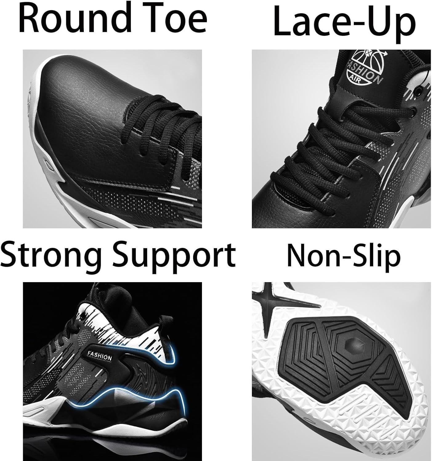 Men's Lace Up Breathable Leather Cushioning Basketball Shoes Fashion High-Top Non-Slip Sneakers Casual for Gym Sports Tennis Jogging Running Walking