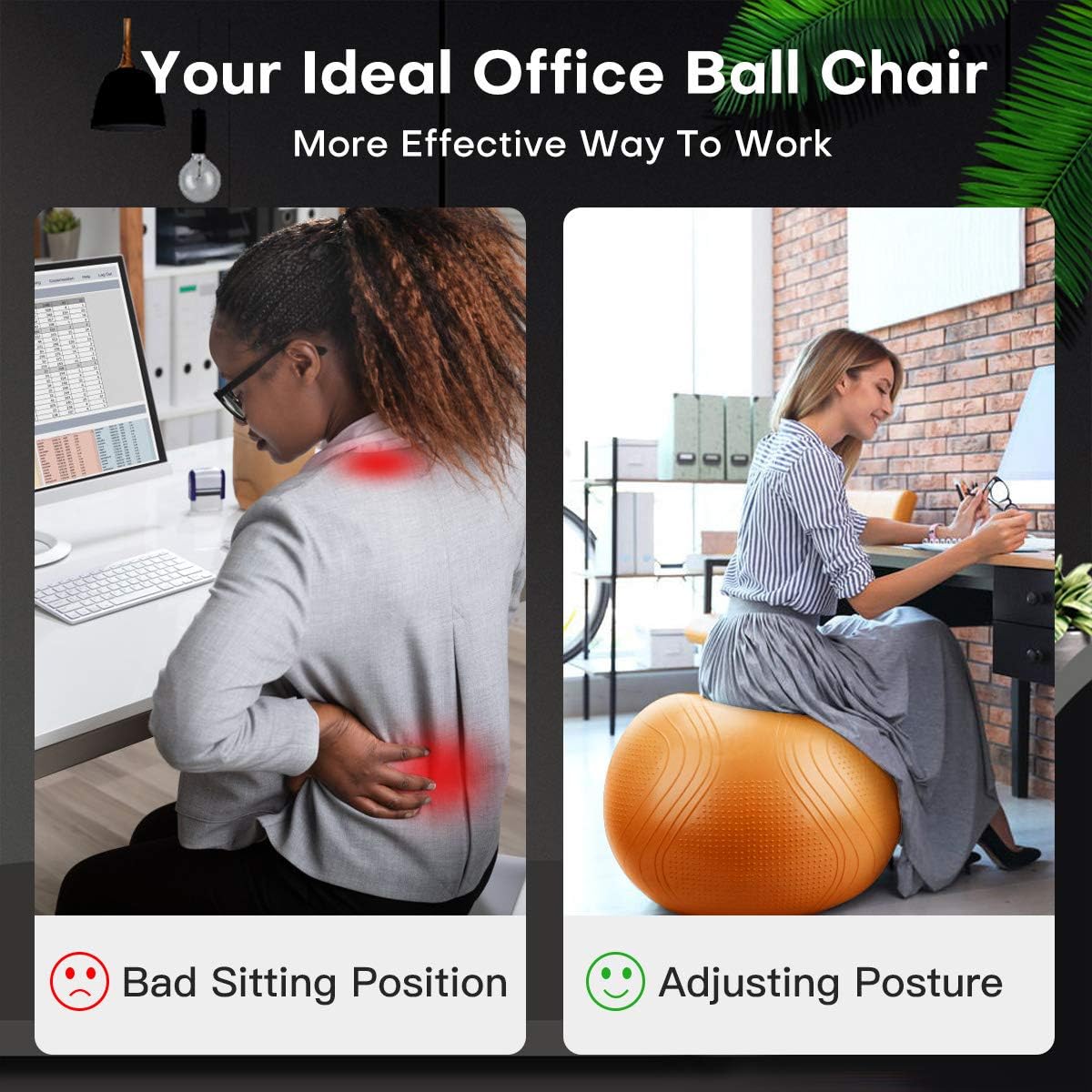 Gruper Yoga Ball,45-75cm Extra Thick Exercise Ball for Workout Fitness Balance - Anti Burst Yoga Chair for Home and Office -Includes Hand Pump & Workout Guide Access