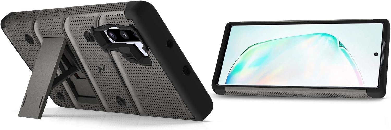 ZIZO Bolt Series for Samsung Galaxy Note 10 Case | Heavy-Duty Military-Grade Drop Protection w/ Kickstand Included Belt Clip Holster Lanyard (Metal Gray/Black)