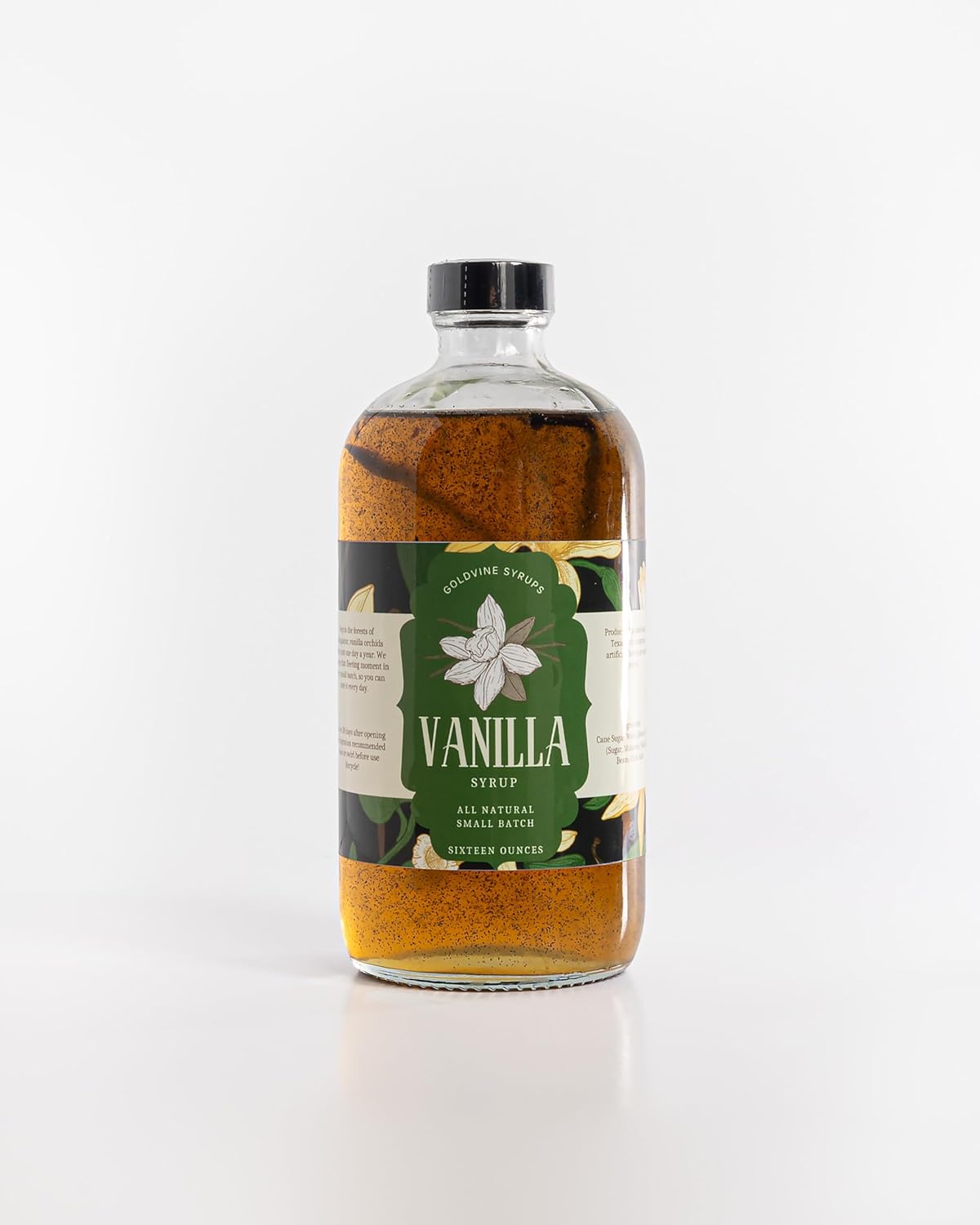 Goldvine All Natural Vanilla Syrup for Coffee - Made with Real Madagascar Vanilla Beans - Small Batch Artisan Simple Syrup for Lattes, Cocktails & Baking - No Extracts or Artificial Flavors - 16 oz, 33 servings