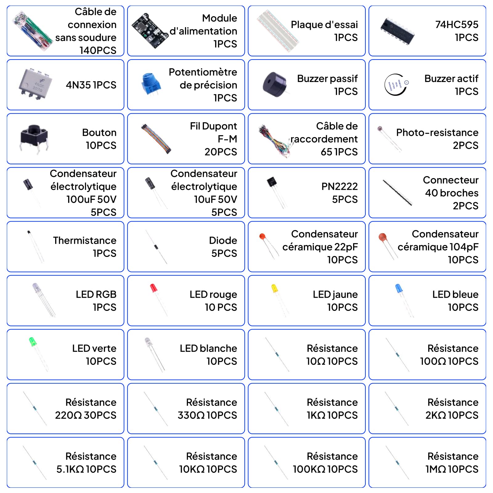 ELEGOO Kit Électronique Mis à Jour avec Module d'alimentation, Câbles Jumpers, Potentiomètre de précision, Plaque de Test 830 Points pour Mega Nano et STM32