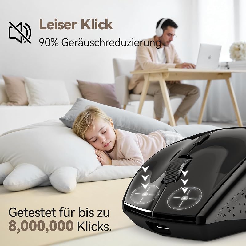 TECKNET PRO Vezeték Nélküli Egér Jiggler Funkcióval, Újratölthető, Csendes, 6400 DPI, Ergonomikus, 6 Gombos, PC, Laptop, Chromebook, Mac