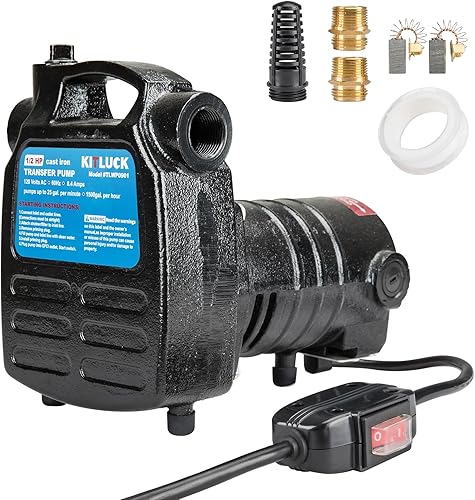 Bomba de transferencia de agua, bomba de agua eléctrica portátil de hierro fundido de 120 V, 12 HP 1500 GPH, bomba de transferencia de alta presión