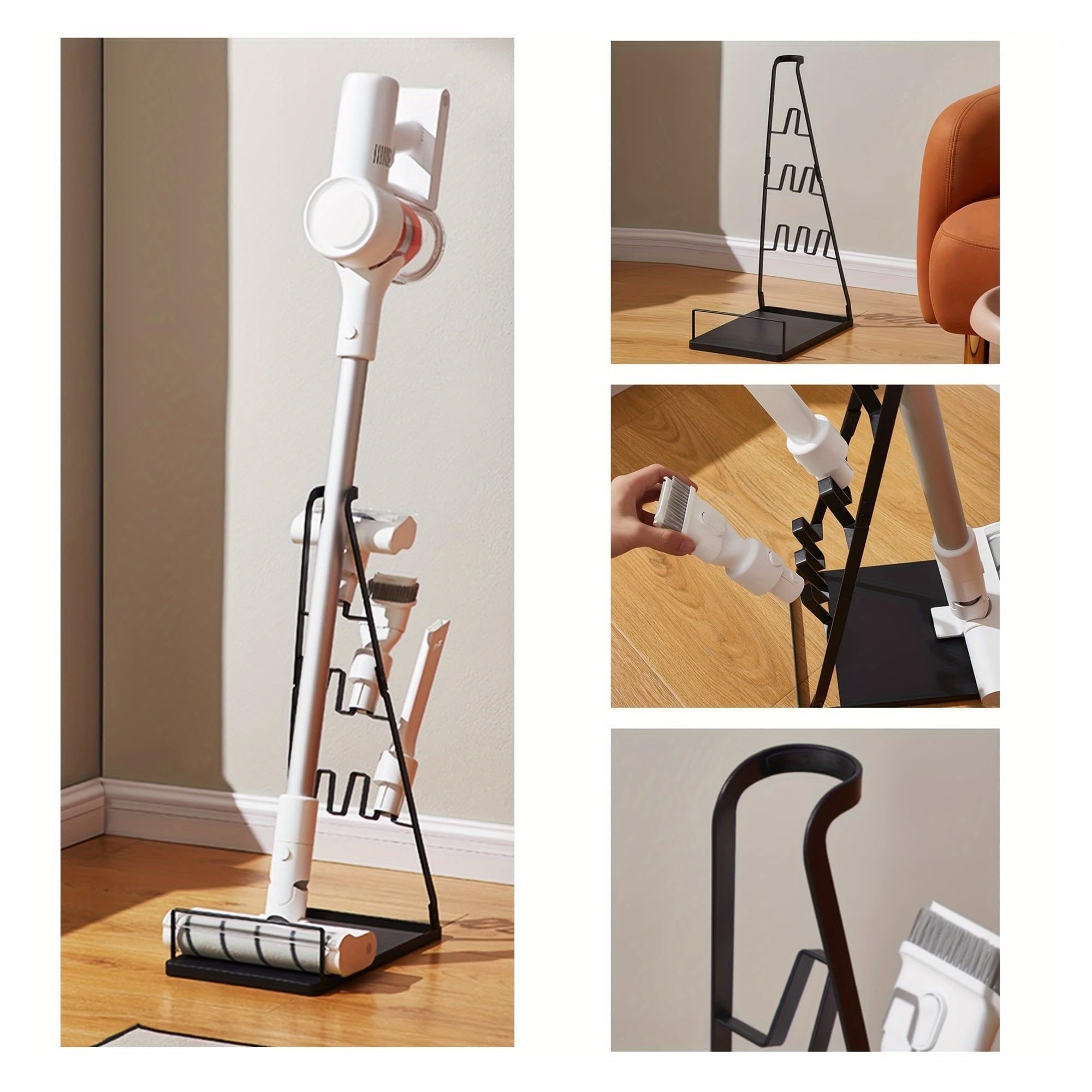 Soporte universal de metal for aspiradora: se adapta a la mayoría de aspiradoras verticales, almacenamiento vertical que ahorra espacio(WHITE)