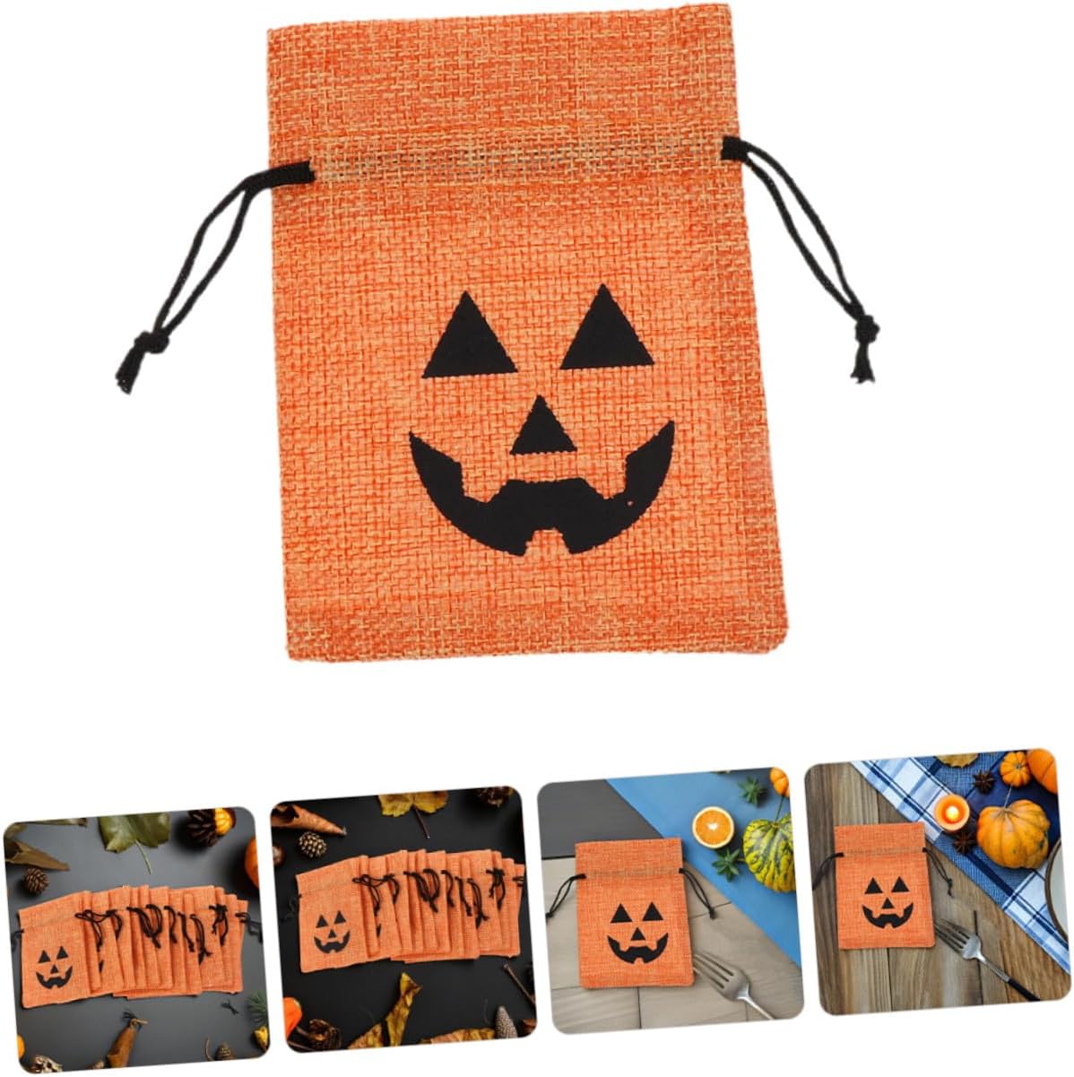 TOPPERFUN Halloween Burlap Bags Set 50pcs Orange Pumpkin Drawstring Packaging Bags for Candy Party Favors Treats Wrapping Halloween Party Supplies and Adults
