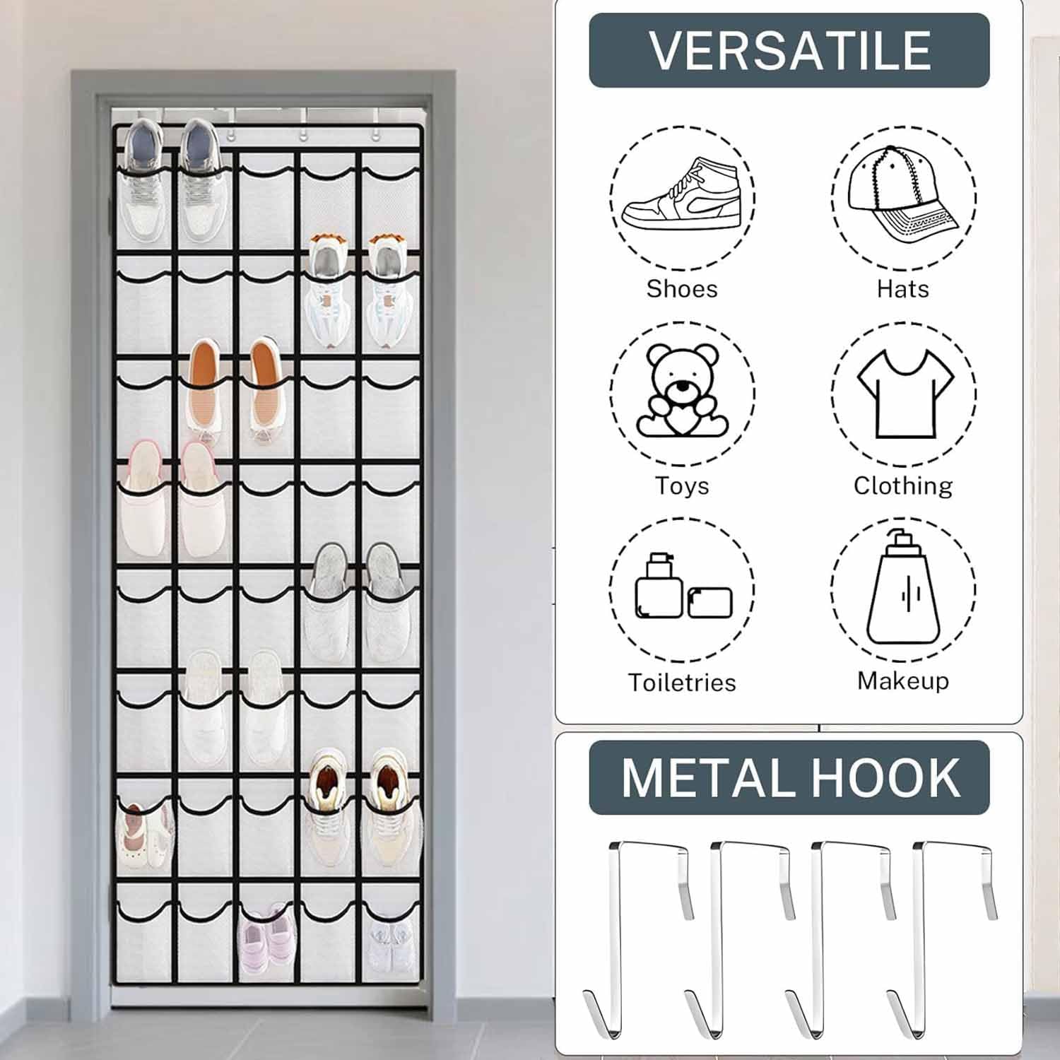 40 Large Mesh Pocket Over the Door Shoe Organizer,Hanging Shoe Rack for Door,Shoes Organizer Hanger with Large Capacity (black)