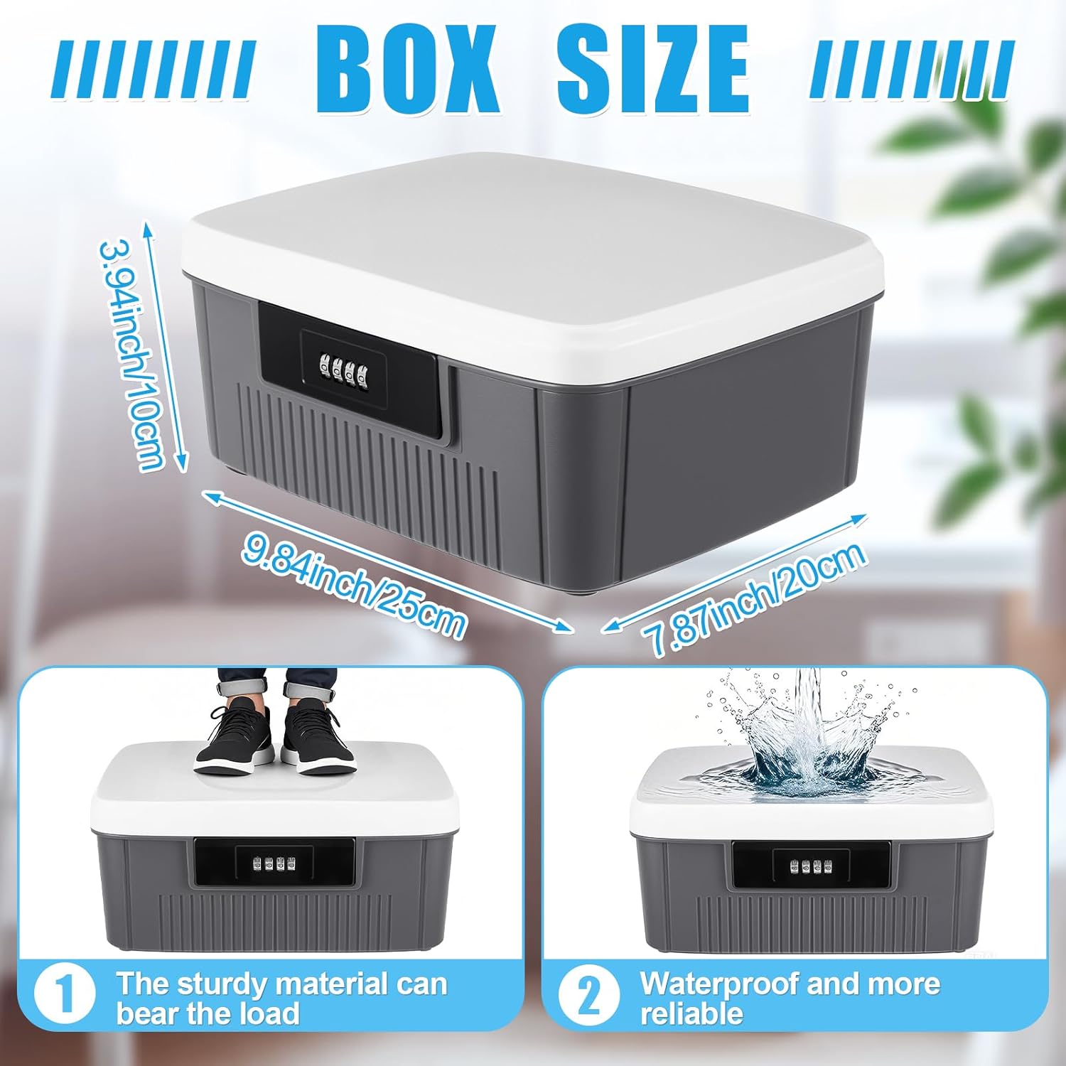 Small Safe Lock Box for College Dorm Room Portable Security Safe College Storage Lockable Storage Box with Code Combination Lock for Travel Valuables Documents Money, 9.8 x 7.9 x 3.9 Inch