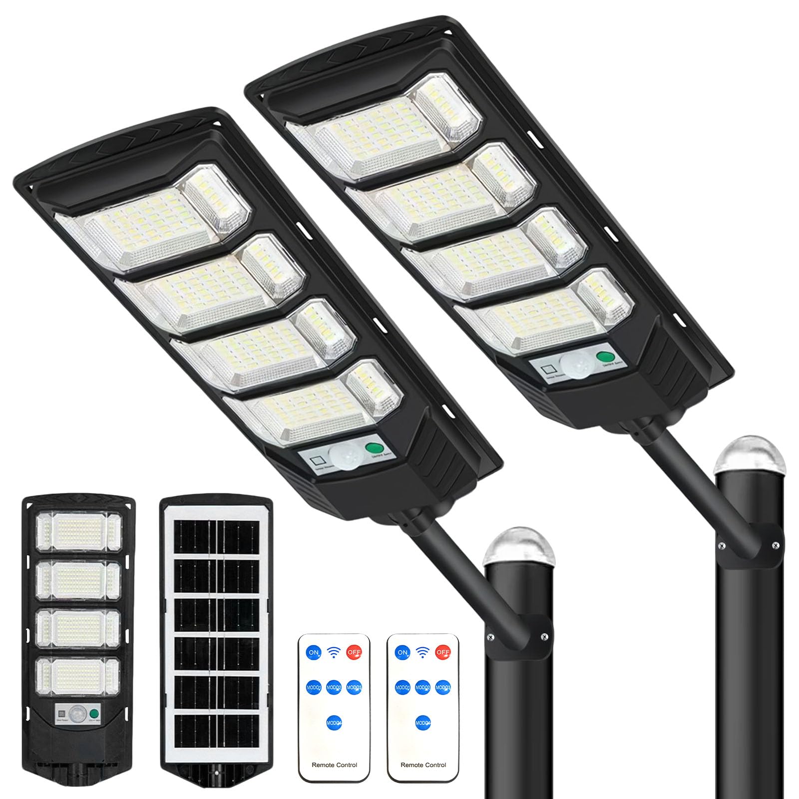 Sideroly 2 Packs Solar Street Lights Outdoor, 6500K Super Bright Security Lights, LED Waterproof Outside Flood Lamp, Dusk to Dawn with Motion Sensor and Remote Control for Yard Path,Fence,Parking Lot