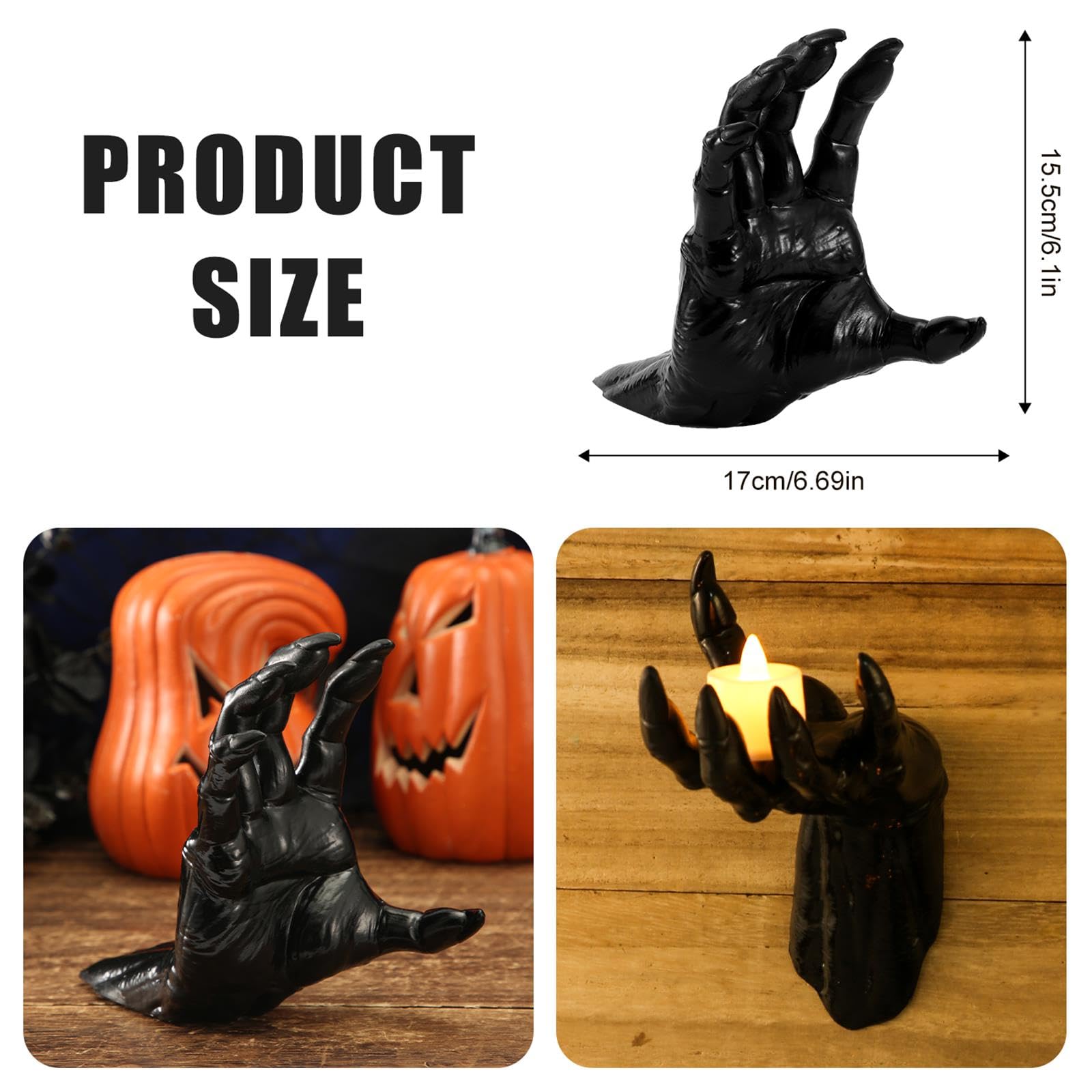 PEUTIER 3 mani raccapriccianti da parete, diverse dimensioni, mani spettrali, decorazione da parete con candele e mani, appendiabiti da parete, spaventose decorazioni di Halloween per interni