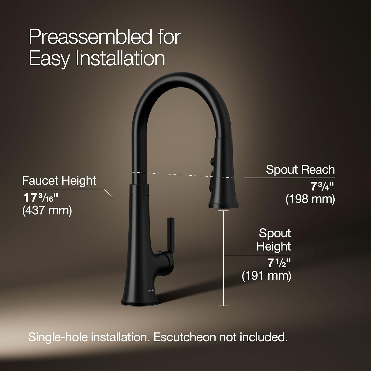 Kohler 23764-BL Tone Pull Down Kitchen Faucet, Kitchen Sink Faucets with Pull Down Sprayer, Matte Black