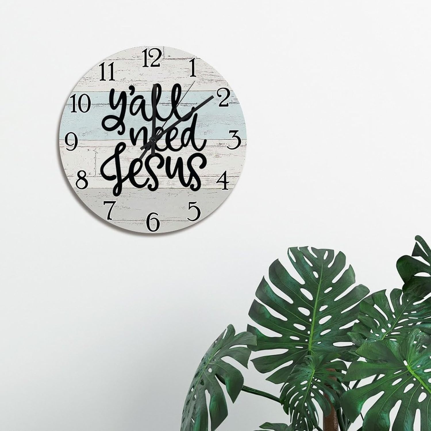 Yall Need Jesus Wall Clock Jesus Quote 15 Inch Wooden Wall Clocks Battery Operated Quiet Farmhouse Christian Quote Art Modern Wall Decor for Kitchen Living Room Bedroom Office