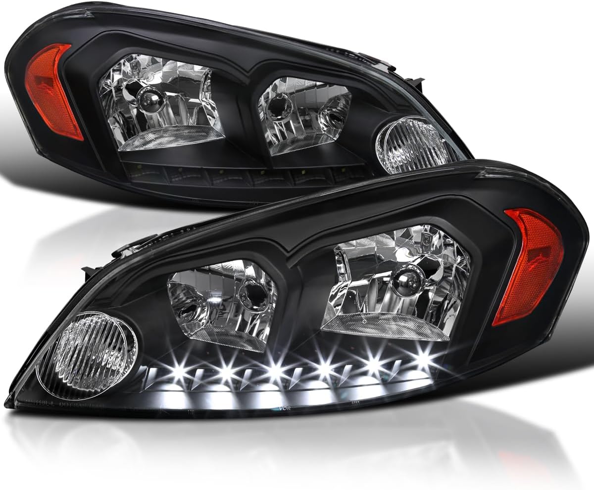SPEC-D TUNING Black Clear SMD Led Headlights Compatible with 2006-2013 Chevy Chevrolet Impala, 2006-2007 Monte Carlo, 2014-2016 Impala Limited, L+R Pair Head Light Lamp Assembly