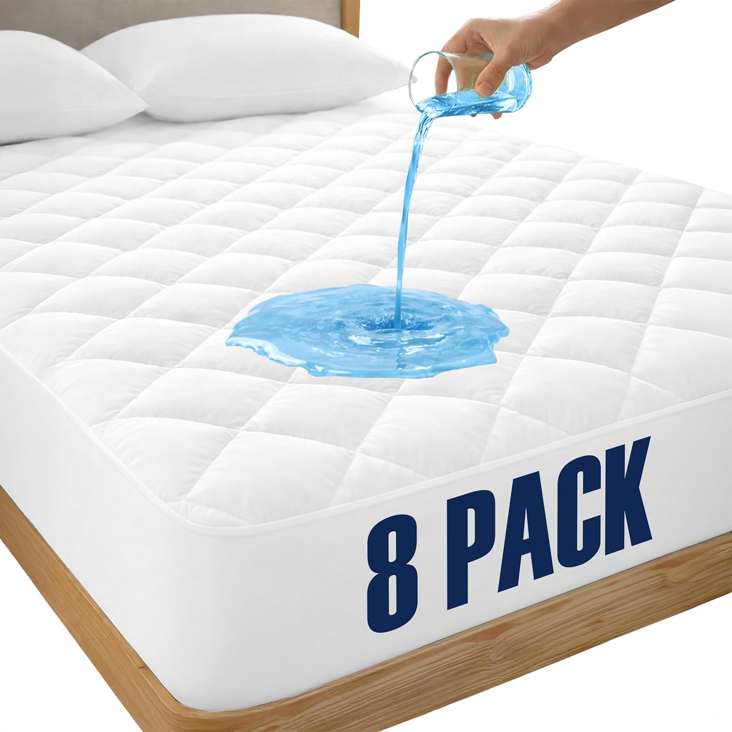 LUX Décor California King Mattress Pad - 8 Pack - Quilted Elastic Fitted Mattress Cover Protector Upto 16 Inches Deep Pocket - Soft Breathable Noiseless Mattress Topper (72 X 84)