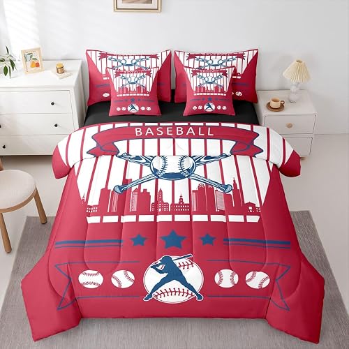 Erosebridal Baseball Comforter Sets with Sheets Bedding Set Twin for Boys Girls 